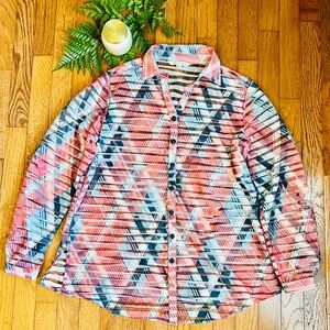 Erin London Women's Colorful Sheer Striped Button Down Shirt Size Small